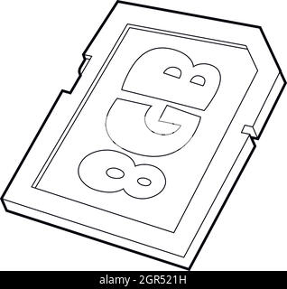 Memory card 8 gb icon, outline style Stock Vector