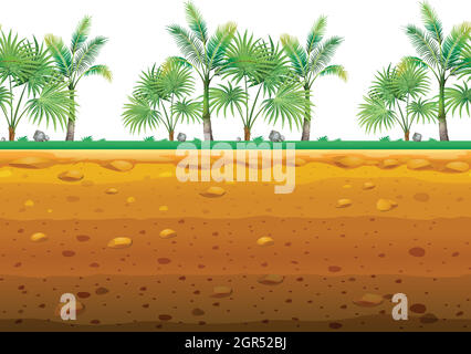 Palm garden on the ground in seamless design Stock Vector