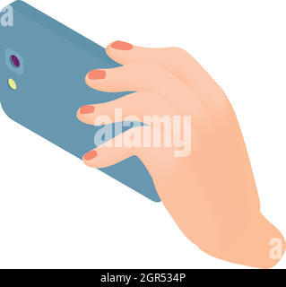 Female hand holding smart phone icon Stock Vector