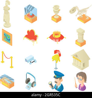 Museum icons set in cartoon style Stock Vector