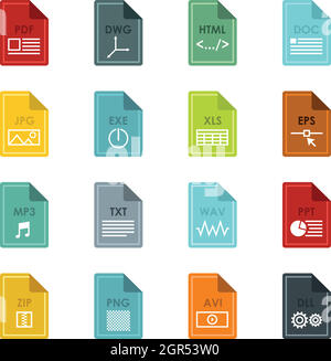 File format icons set, flat style Stock Vector