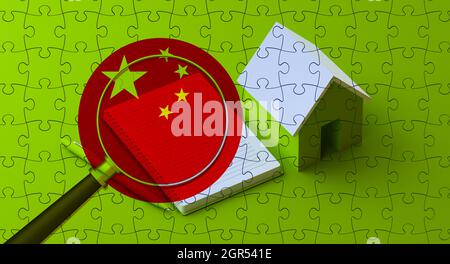 national flag and searching home concept Stock Photo