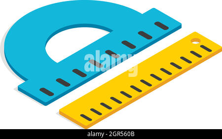 Protractor and ruler icon, isometric 3d style Stock Vector