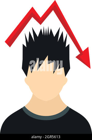 Man with falling red graph over his head icon Stock Vector