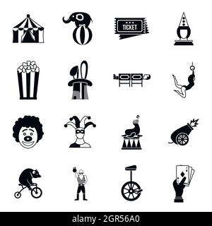 Circus entertainment icons set, simple style Stock Vector