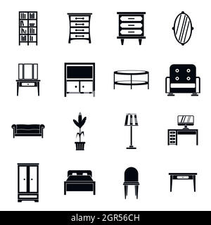 Furniture icons set, simple style Stock Vector
