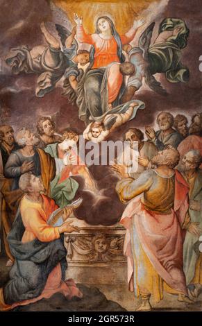 ROME, ITALY - SEPTEMBER 1, 2021: The fresco of Assumption  in the church Santa Maria in Monserrato by  Francesco Nappi (1624 - 1626). Stock Photo