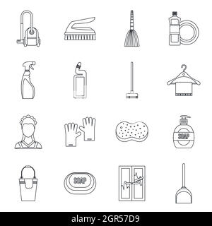 House cleaning icons set, outline style Stock Vector