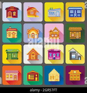 House icons set, flat style Stock Vector