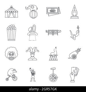 Circus entertainment icons set, outline style Stock Vector