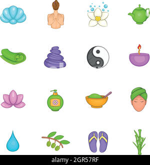 Spa icons set, cartoon style Stock Vector