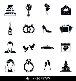 Wedding icons set, simple style Stock Vector