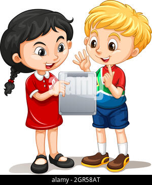 Boy and girl looking at the screen Stock Vector