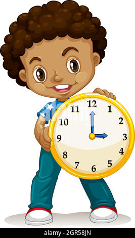 African American boy holding a clock Stock Vector