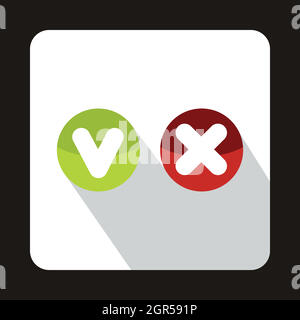 Tick and cross buttons icon, flat style Stock Vector