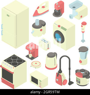 Household appliance icons set, cartoon style Stock Vector