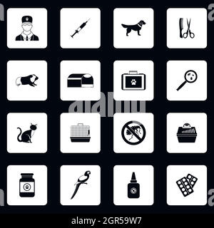 Veterinary icons set, simple style Stock Vector