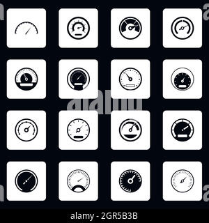 Speedometer icons set, simple style Stock Vector