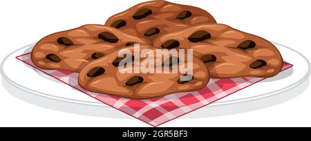 Cookies with chocolate chips on a plate Stock Vector