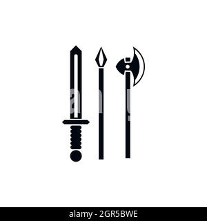 Ancient weapon sword, pick and axe icon Stock Vector