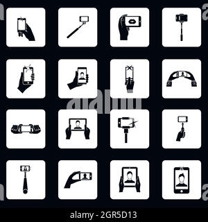 Selfie icons set, simple style Stock Vector