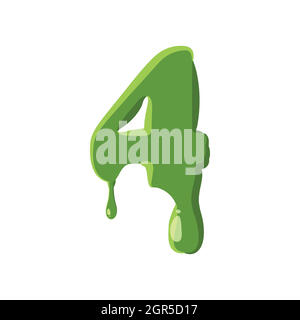 Numder 4 made of green slime Stock Vector