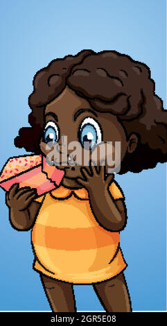 Happy girl eating cake Stock Vector