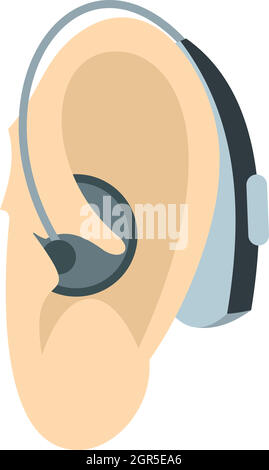 Ear with hearing aid icon, flat style Stock Vector