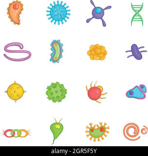 Virus icons set in cartoon style Stock Vector