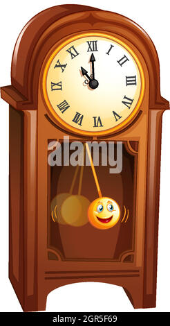 Vintage wooden clock in cartoon character isolated on white background Stock Vector