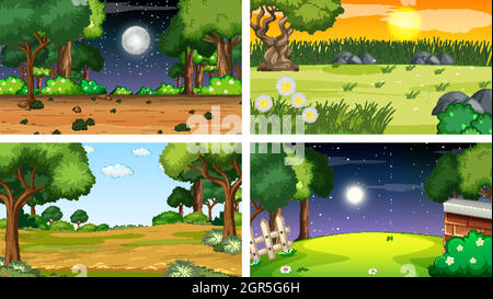 Four different scene of nature park and forest Stock Vector