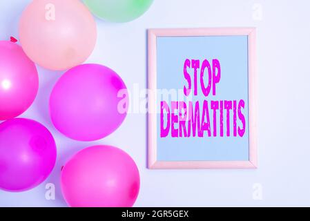 Conceptual display Stop Dermatitis. Word Written on Put an end in irritation caused by touching something Colorful Party Invitation Designs Bright Stock Photo