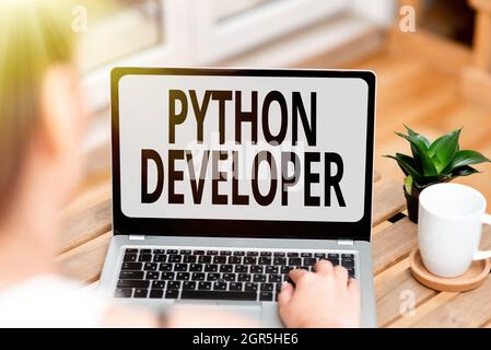 Writing displaying text Python Developer. Business idea responsible for writing serverside web application logic Voice And Video Calling Capabilities Stock Photo