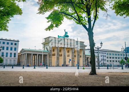 Berlin Germany - August 25 2017; Entrance gate to Platz des 18. März, historic location of old town Stock Photo