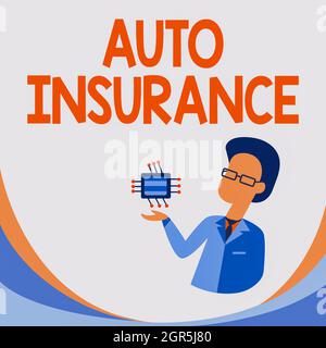 Conceptual caption Auto Insurance. Business concept mitigate costs associated with getting into an auto accident Man Drawing Standing And Holding