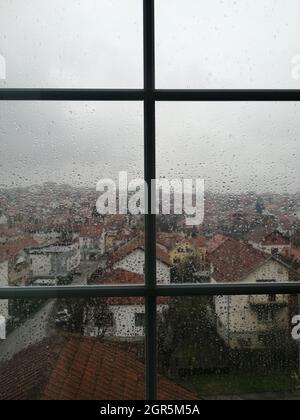 Cityscape From A Window On A Rainy Day Stock Photo Alamy