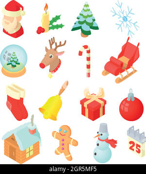Christmas icons set, isometric 3d style Stock Vector