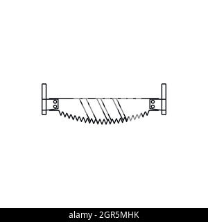 Two man saw with wooden handle icon, outline style Stock Vector