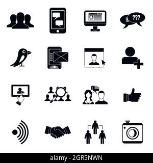 Social network icons set, simple style Stock Vector