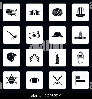 USA icons set in simple style