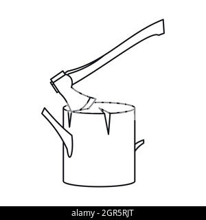 Axe stuck in a tree stump icon, outline style Stock Vector