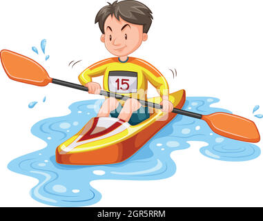 Man kayaking down river isolated Stock Vector