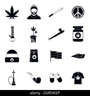 Rastafarian icons set, simple style Stock Vector