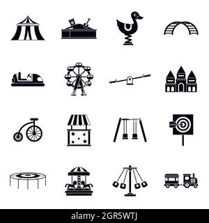 Amusement park icons set, simple style Stock Vector