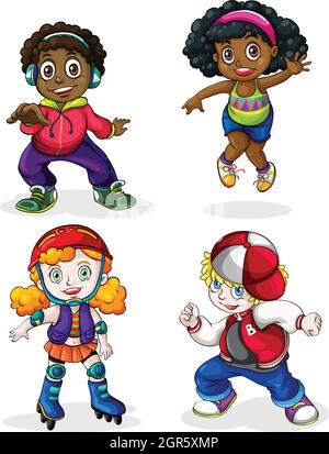 Black and Caucasian kids Stock Vector