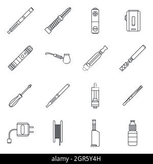 Vape icons set, outline style Stock Vector