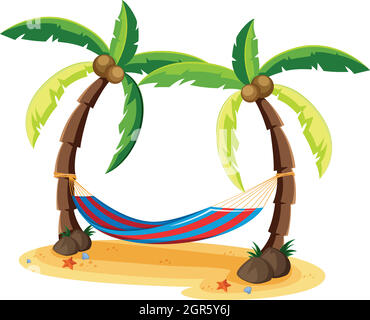 Coconut Tree and Hammock on White Background Stock Vector
