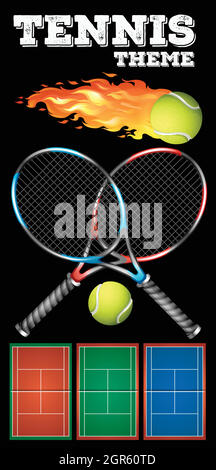 Tennis rackets and ball on poster Stock Vector