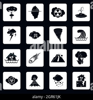 Natural disaster icons set, simple style Stock Vector