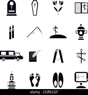 Death and funeral icons set, simple style Stock Vector